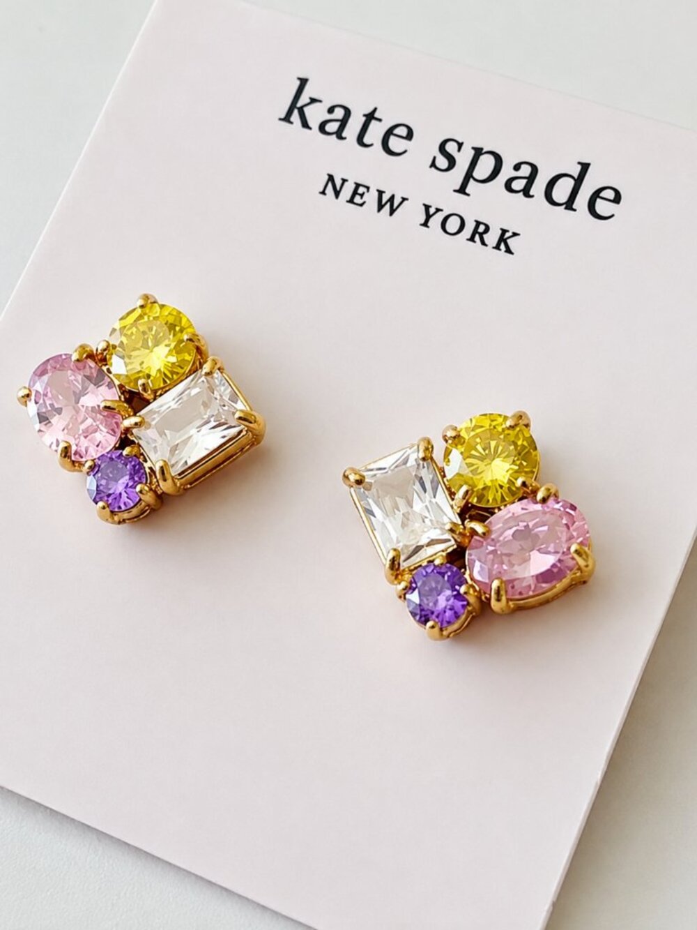 Kate Spade Colorful Crystal Stud Earrings Gold Tone Multicolor Gem Earrings